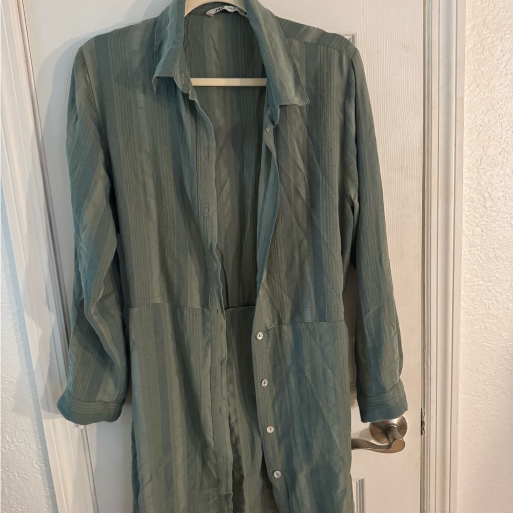 Green Button-Up Long Shirt Dress